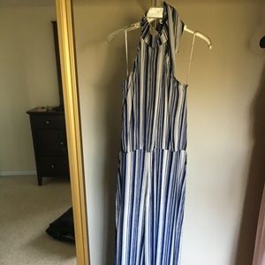 OCEANSIDE BLUE AND WHITE STRIPED HALTER JUMPSUIT